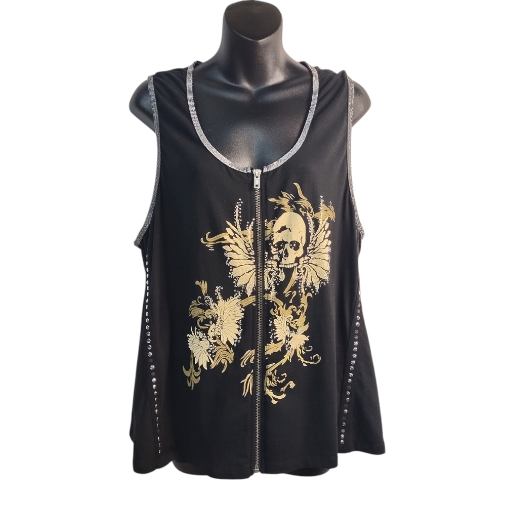 Vance Biker Wear Women's Black Studded Embellished Skull Vest Sz 3XL